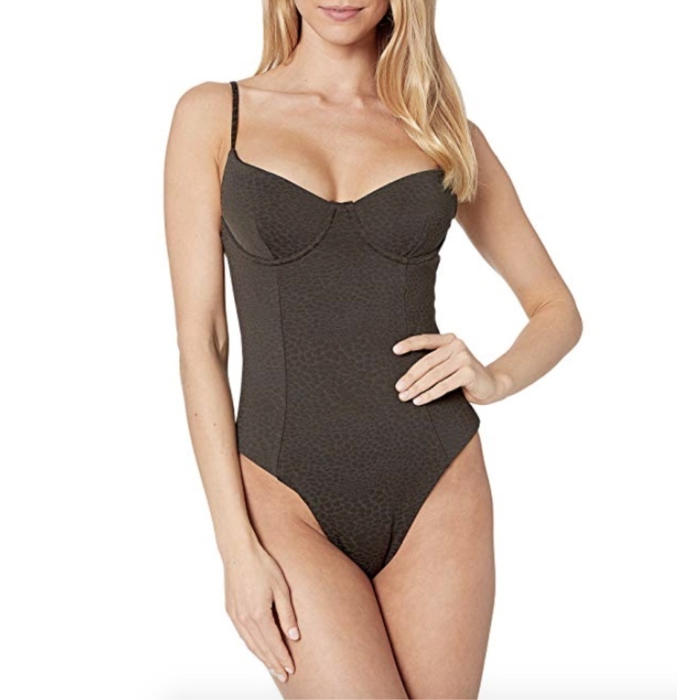 NEW Onia Isabella High-Leg Underwire One Piece Textured Swimsuit in Black XS